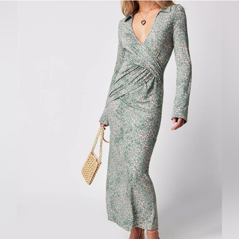 Free People Shayla Mint Wrap Midi Dress Size S NWT - Picture 3 of 6